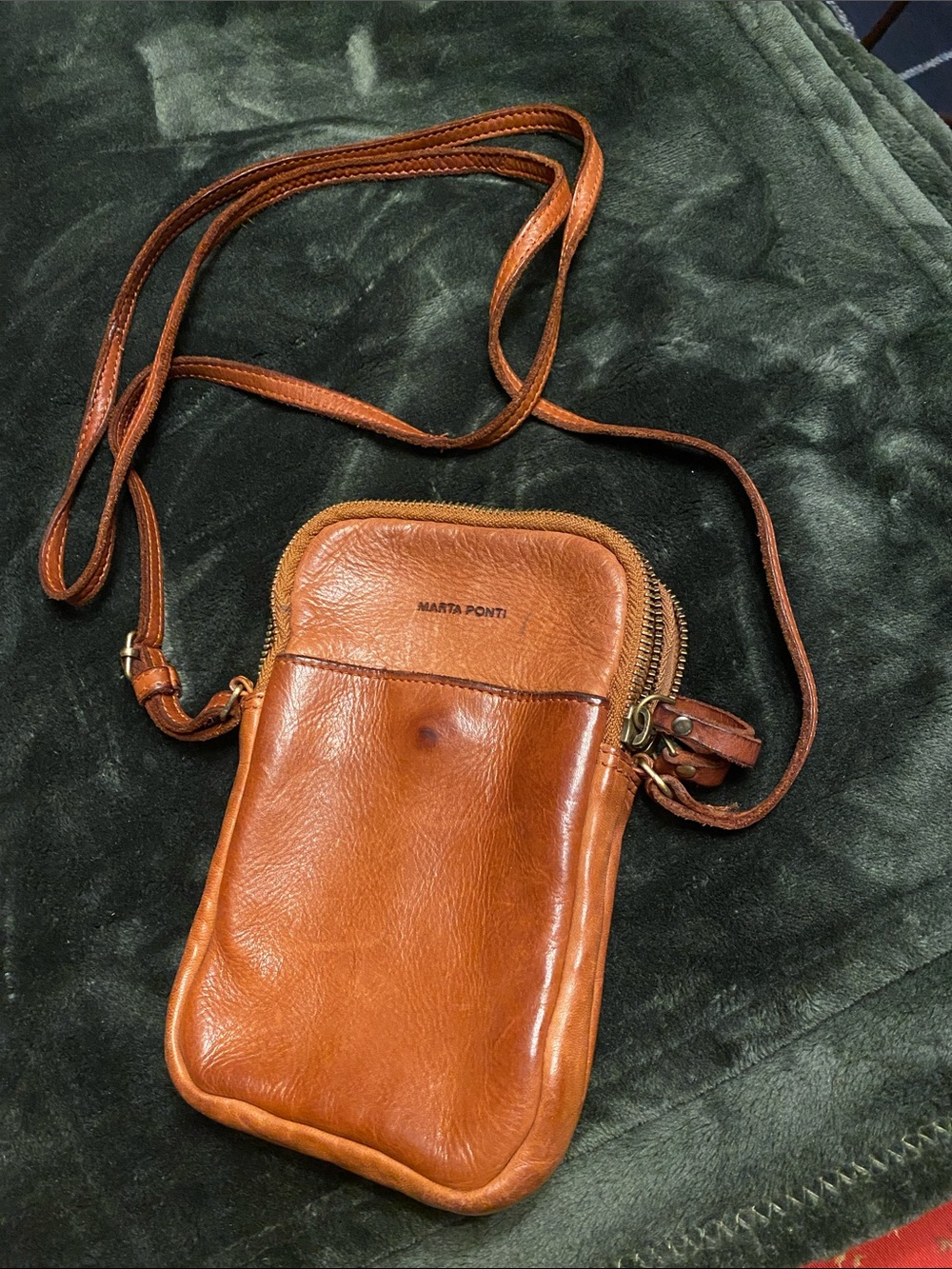 Ladies Leather Crossbody Phone Bag - Brown